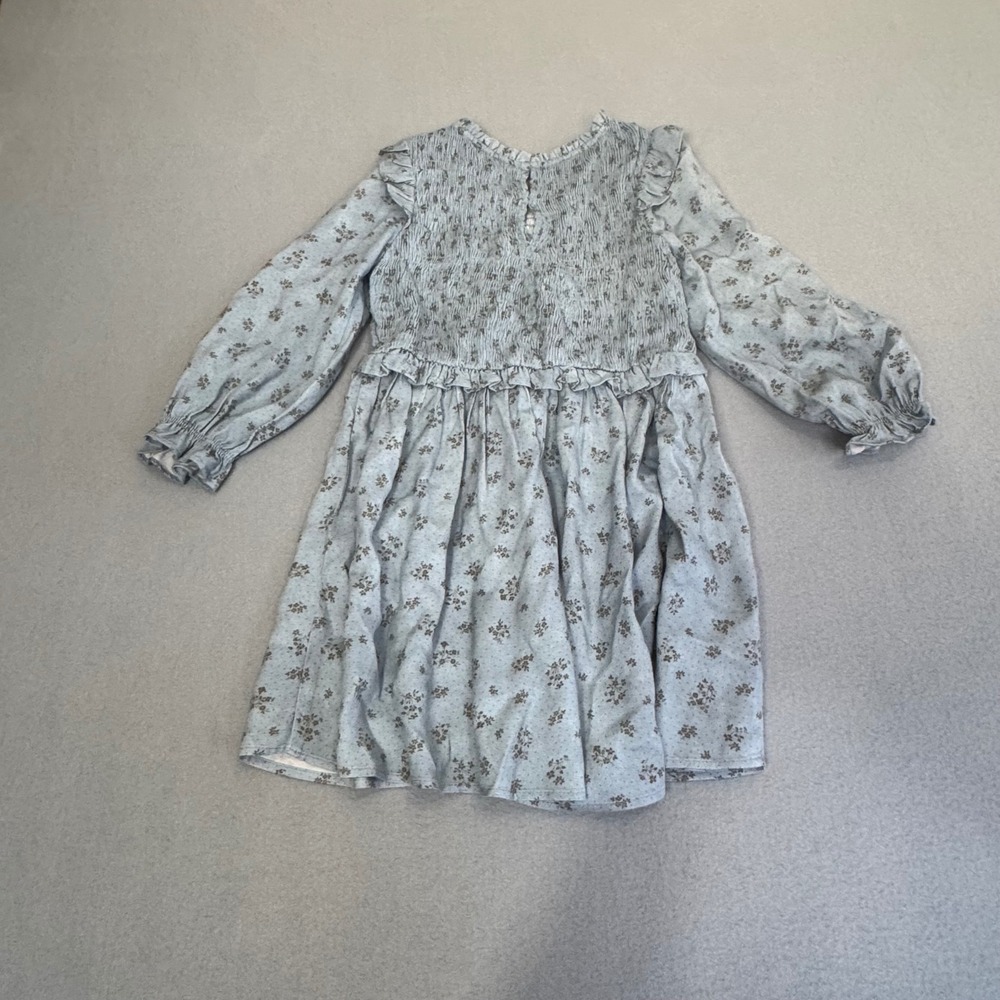 Zara Dress & Top‎ Set Kids 6-7 Floral Smocked Ruffle Boho Cottagecore Baby Blue - Picture 3 of 13